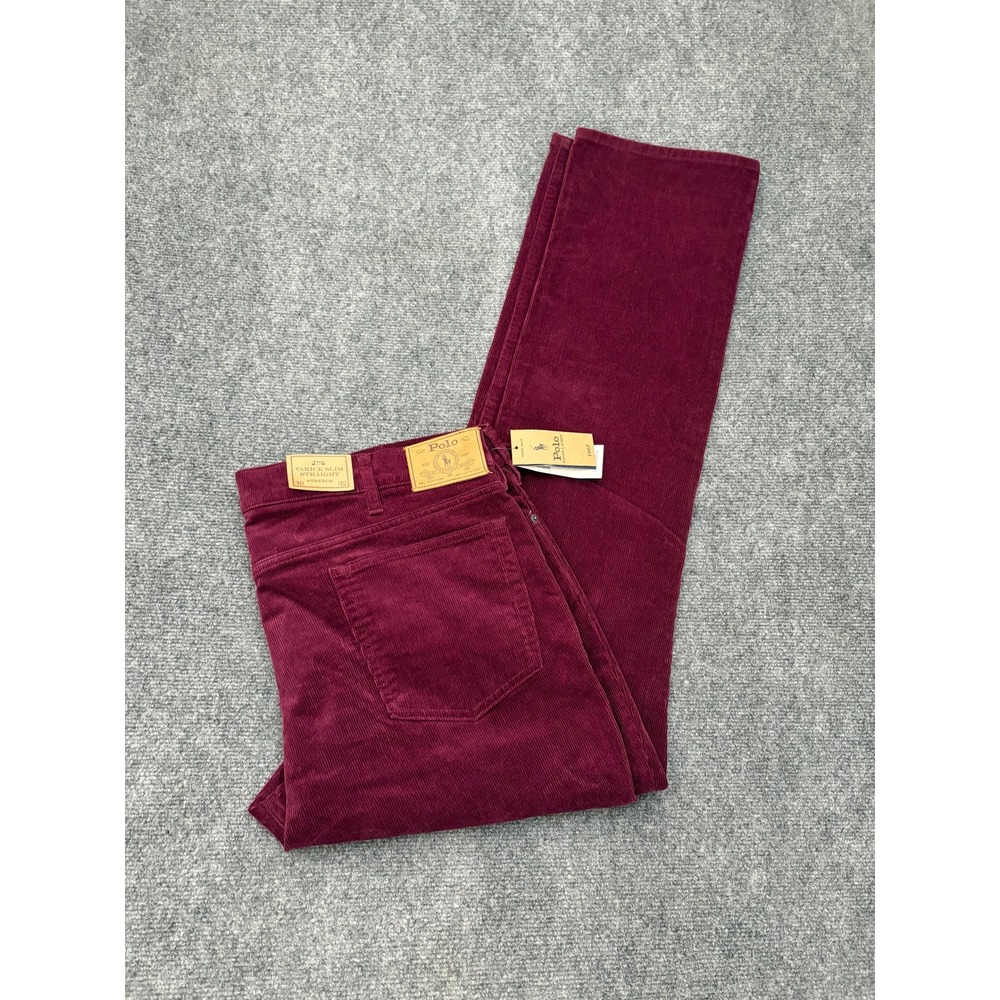 Polo Ralph Lauren Varick Slim Straight Corduroy Pants Burgundy Red 40x32 NWT